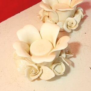 Pair of Bowring Elegant Cream Floral Tealight candle holders